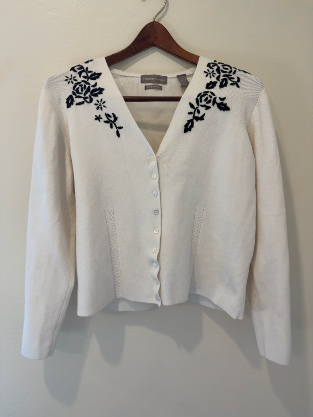 Valerie Separates Pima Cotton Floral Embroidered Cardigan Size M